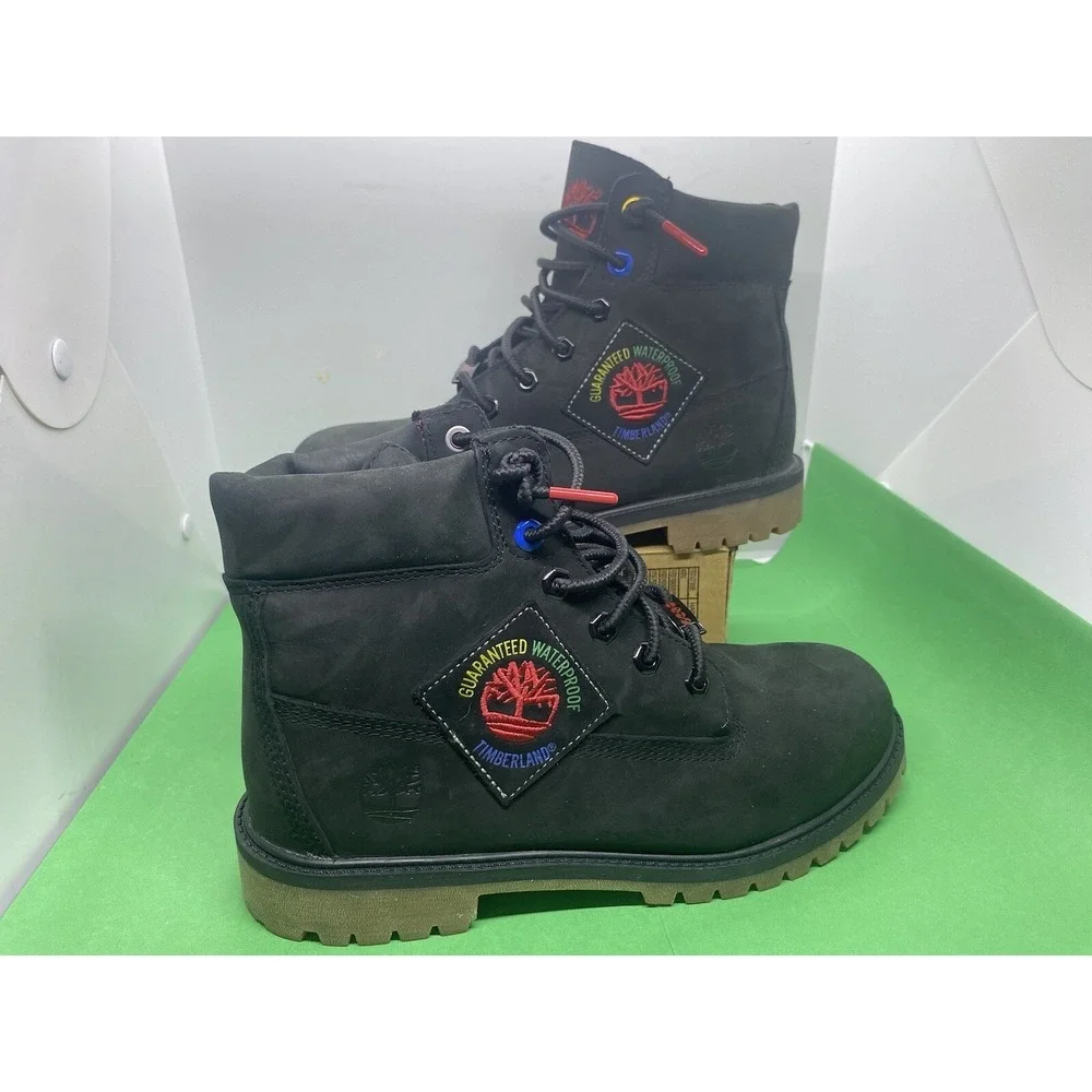Timberland 6 inch Premium Boots Black Patch Youth Junior TB0A2A75 001 Boys Sz 7
